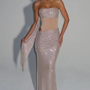 Strapless Sparkle Evening Gown in Champagne